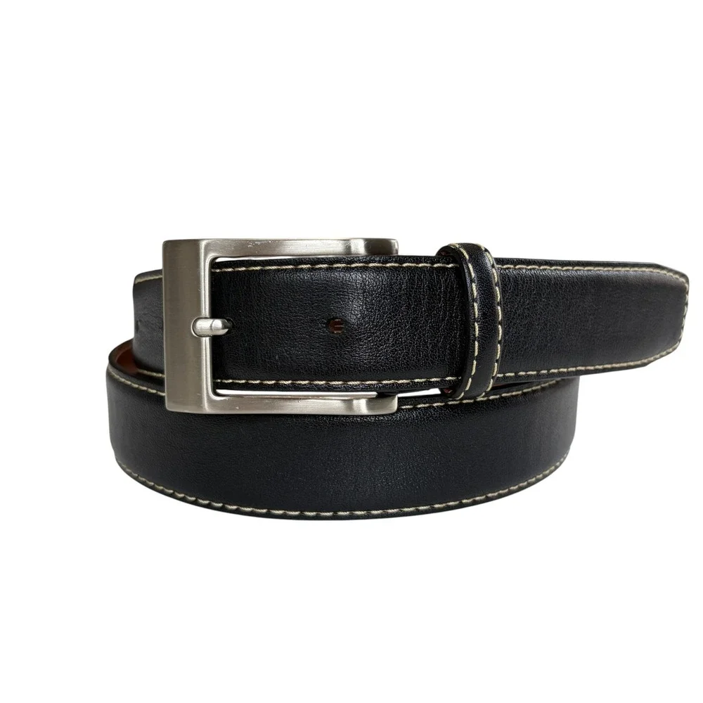 Johnston & Murphy Belt Mens Leather Classic Excellent Stitching 34 Black